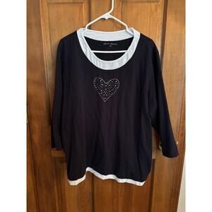 Women’s Alfred Dunner Long Sleeve Shirt Size XL Dark Blue 95% Cotton 5% Spandex